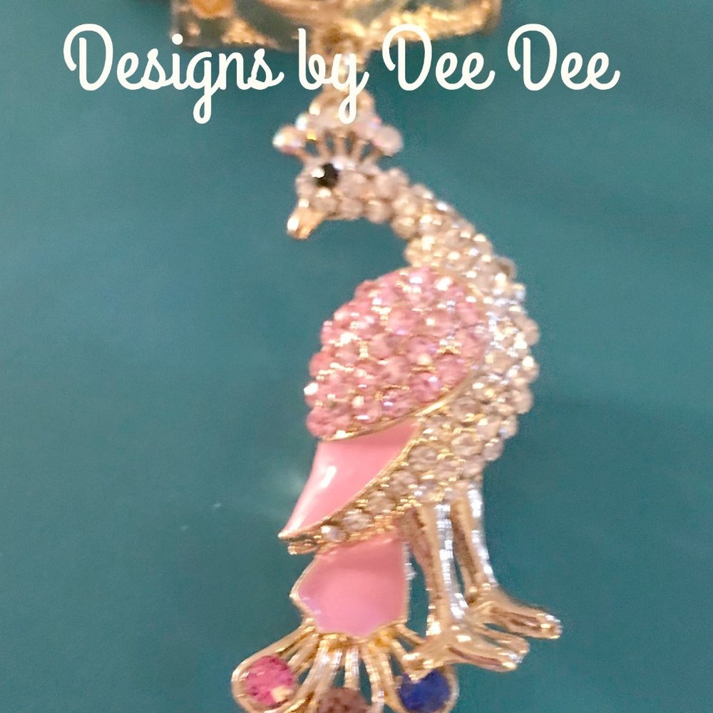 Rhinestone Peacock Necklace Enhancer or Scarf Jewe
